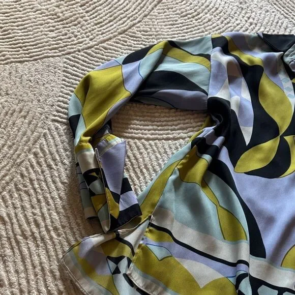 Zara Abstract Print Button Down Shirt - Blue, Green, Black - Picture 4 of 6